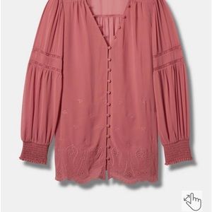 Chiffon Ruffle Collar Eyelet Embroidered Blouse